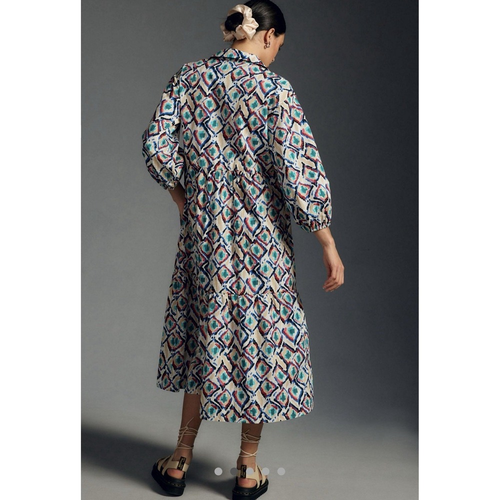 Anthropologie Maeve Bettina Shirt Dress XS Geometric Patterned Trippy Slimming - Picture 2 of 11